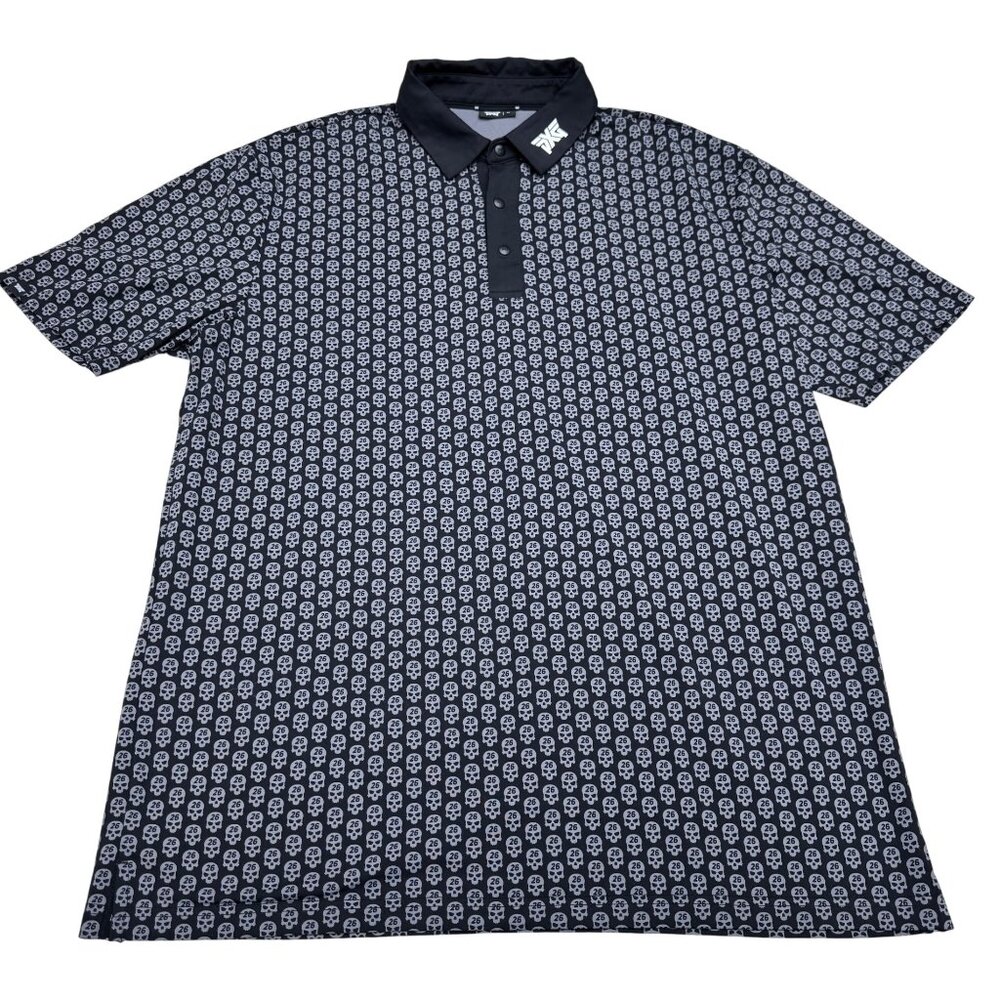 PXG Darkness Skull 26 All Over SS Polo Golf Performance Shirt, Size M